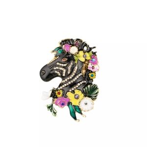 Floral Zebra Brooch - Black and Multicolor